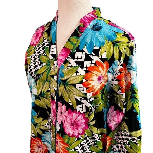 Alfred Dunner Blouse Buttoned Down Multi Color Floral size 10 - Picture 2 of 6